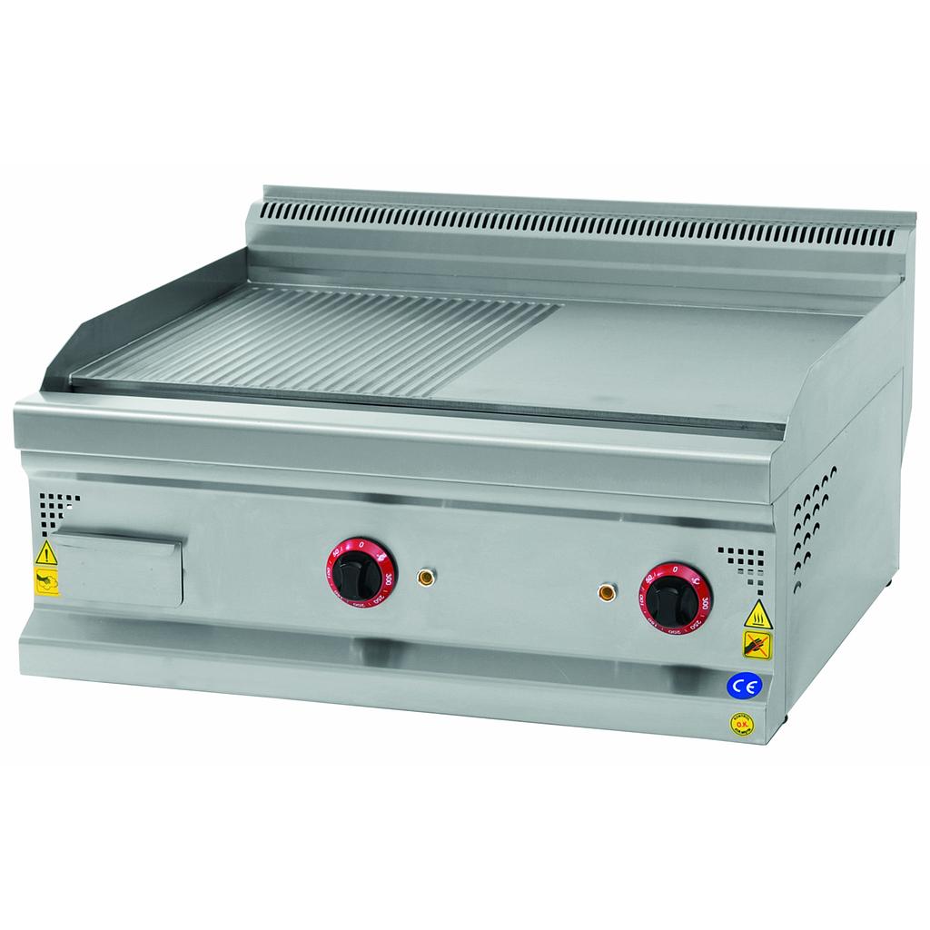 Plate type grill 1/2 smooth and 1/2 ribbed, electric, 800x700x300mm, 9kW/380V
