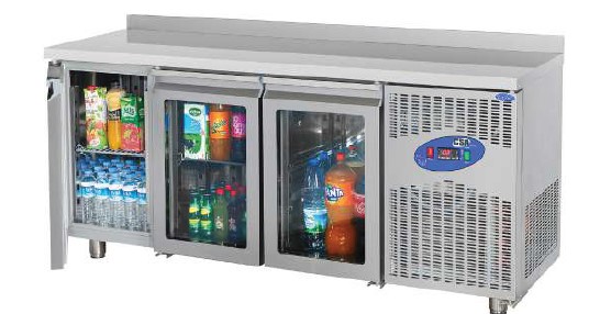 Refrigerator table with glass doors, 188x60x85