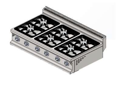 GAS hobs, 1200x700x300mm, 6 hotplates