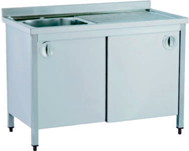 Stainless steel cabinet 1 sink/right with sliding doors 180x60x85