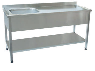 [KRCS.TRTECT.1370R] РАБОТНА МАСА С 1 МИВКА ДЯСНА С ОСНОВЕН РАФТ, 1300x700x850