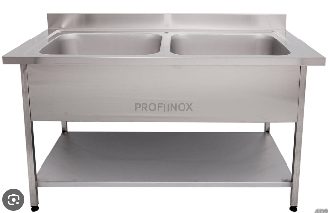 WORK TABLE WITH 2 SINKS WITH MAIN SHELF, 1900x700x850