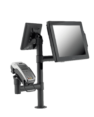 Double tube stand + terminal stand + customer monitor