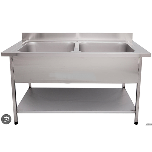 Work table with 2 sinks with main shelf 1300x700x850